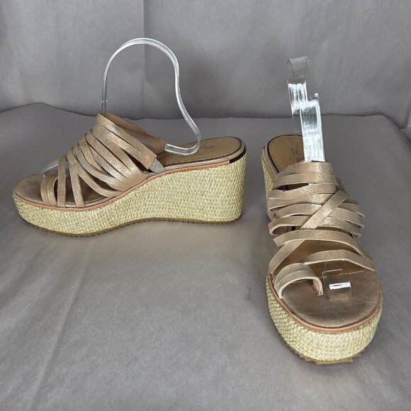 NWT Donald Pliner Ithacaqa Metallic Suede Wedge Sandal Size 8.5 - Picture 2 of 9